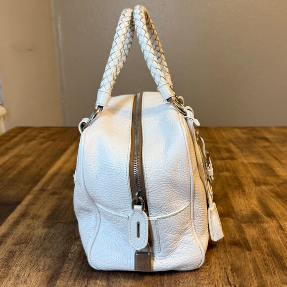 Prada Vitello Daino Handbag Pebbled Leather Braided Handle Zipper Lock Off-White - Picture 7 of 13